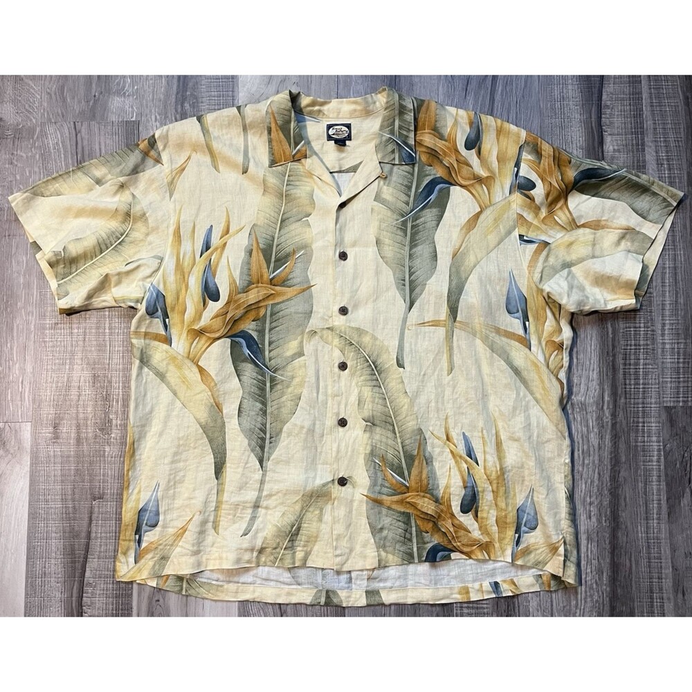Tommy Bahama Mens Button Up Shirt XXL 100% Linen Birds of Paradise Floral Design